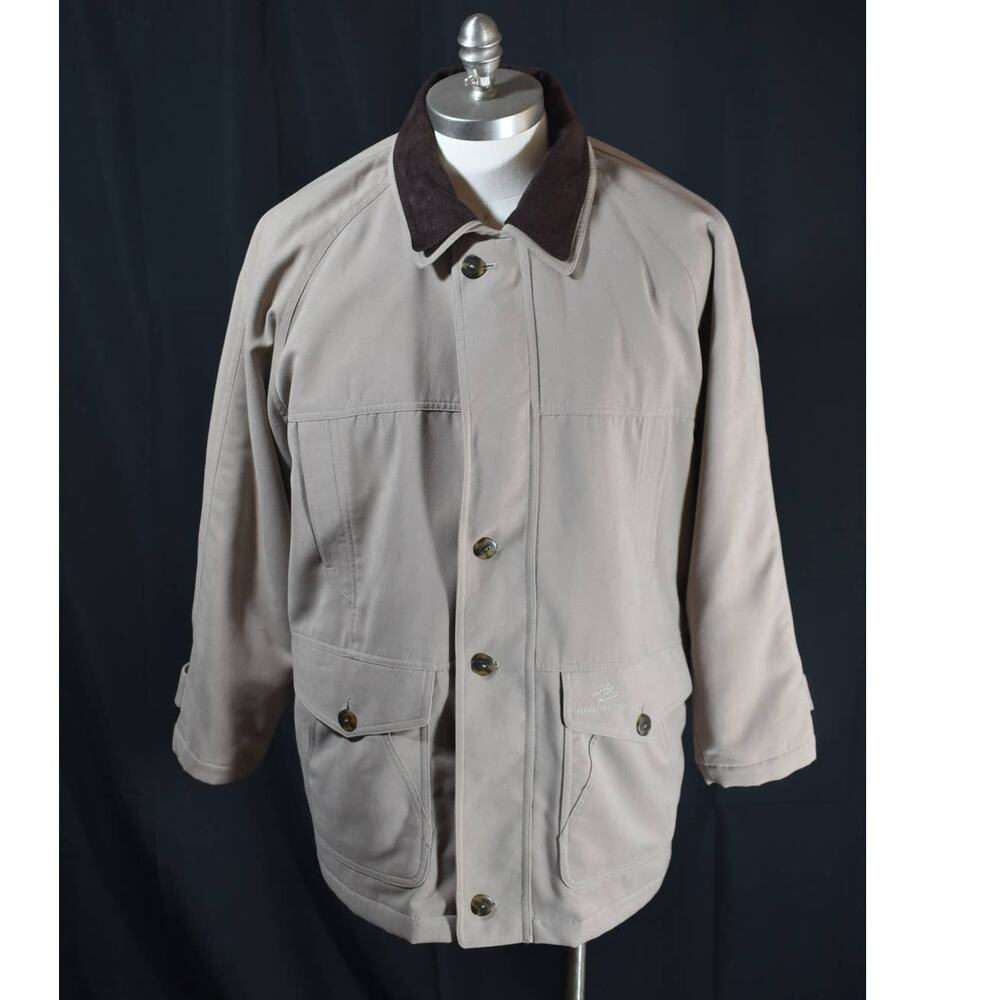 Pierre Balmain Men’s Beige Button Jacket with Brown Corduroy Collar – Size M